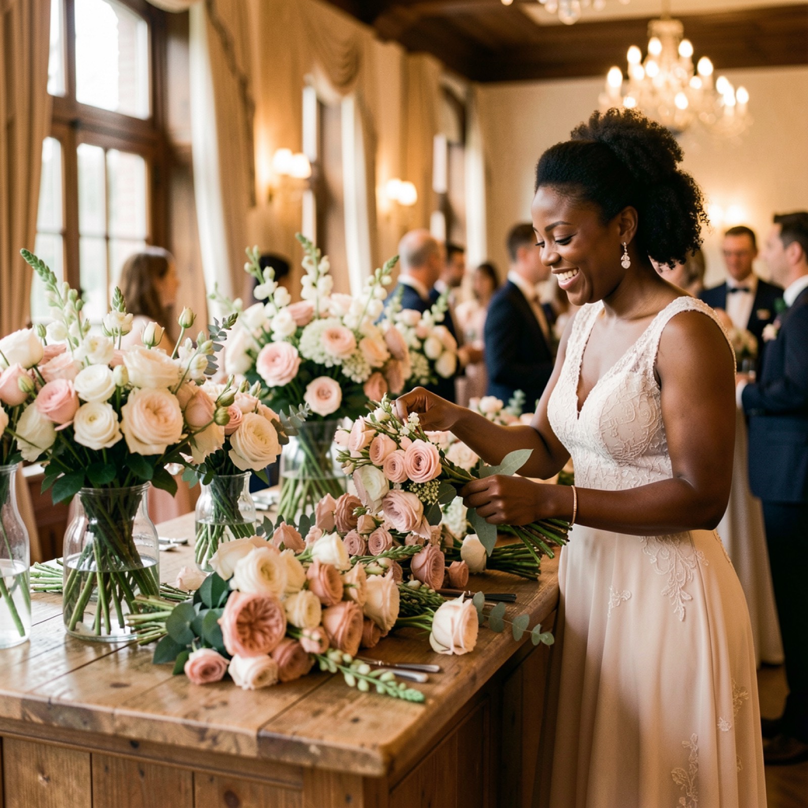 Guests arranging flowers at the Bloom Bar