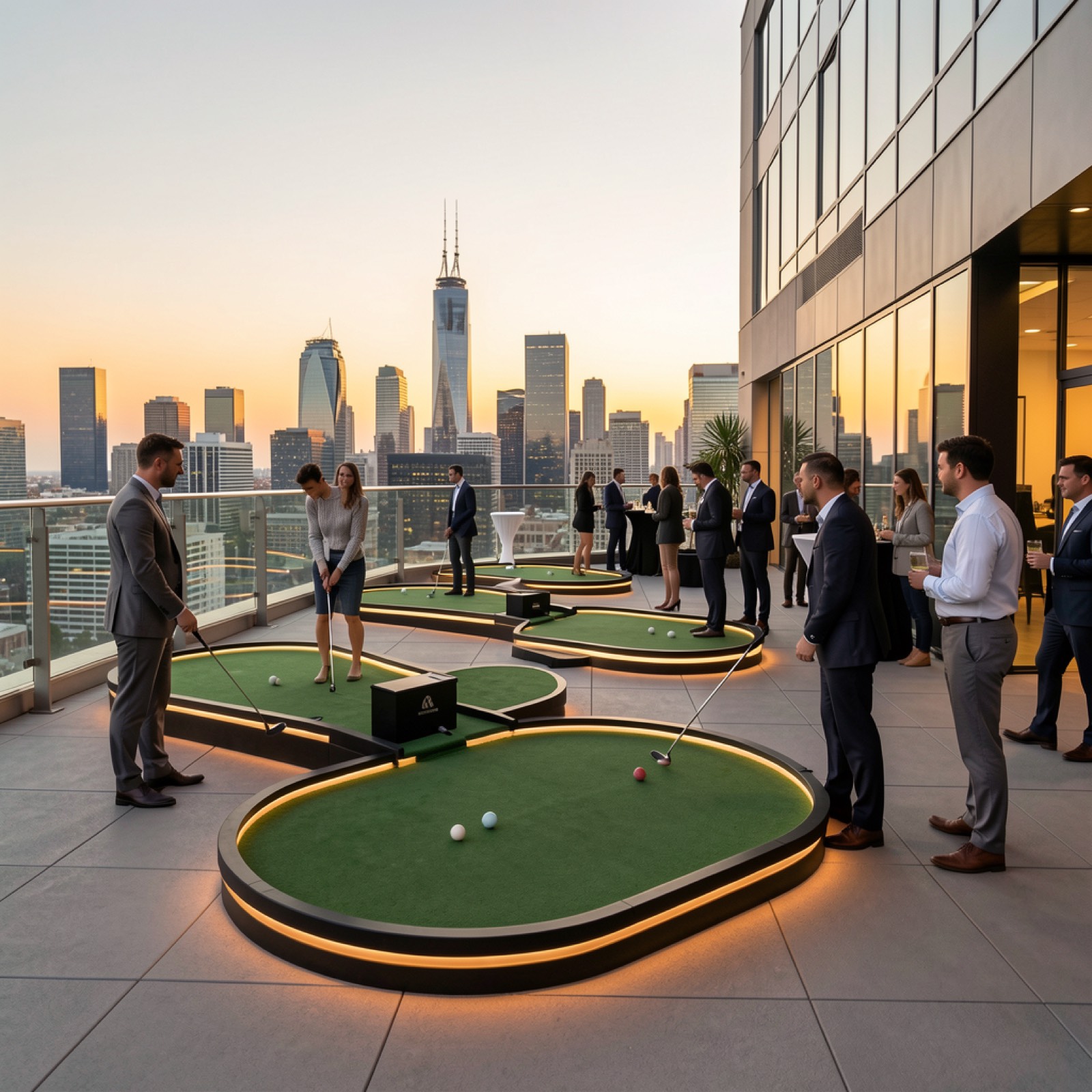 Mini golf course at a corporate rooftop event
